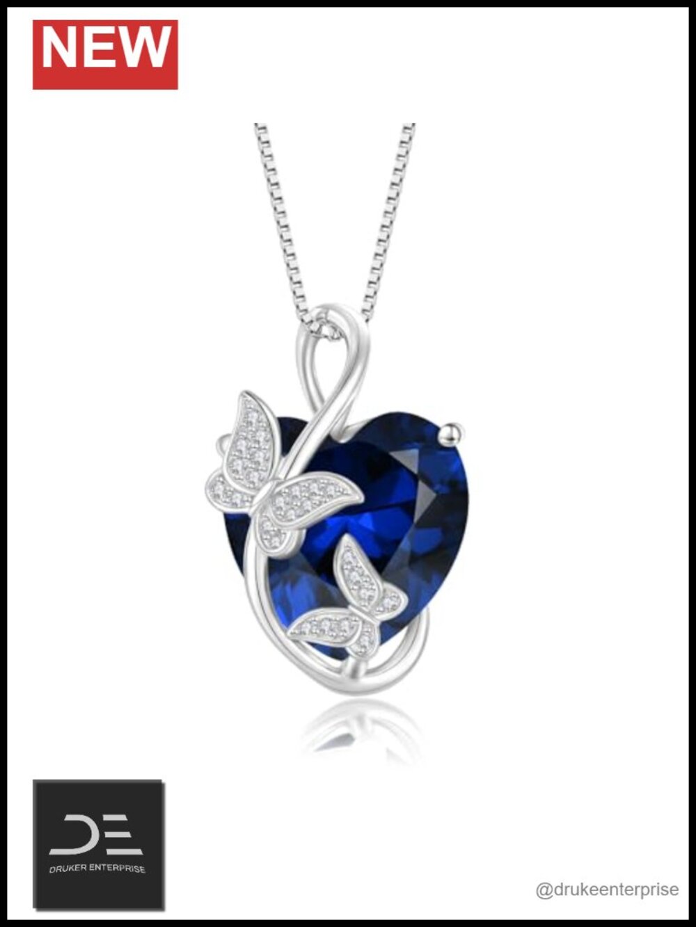 925 Sterling Silver Butterfly Heart Birthstone Pendant Necklace Cubic Zirconia